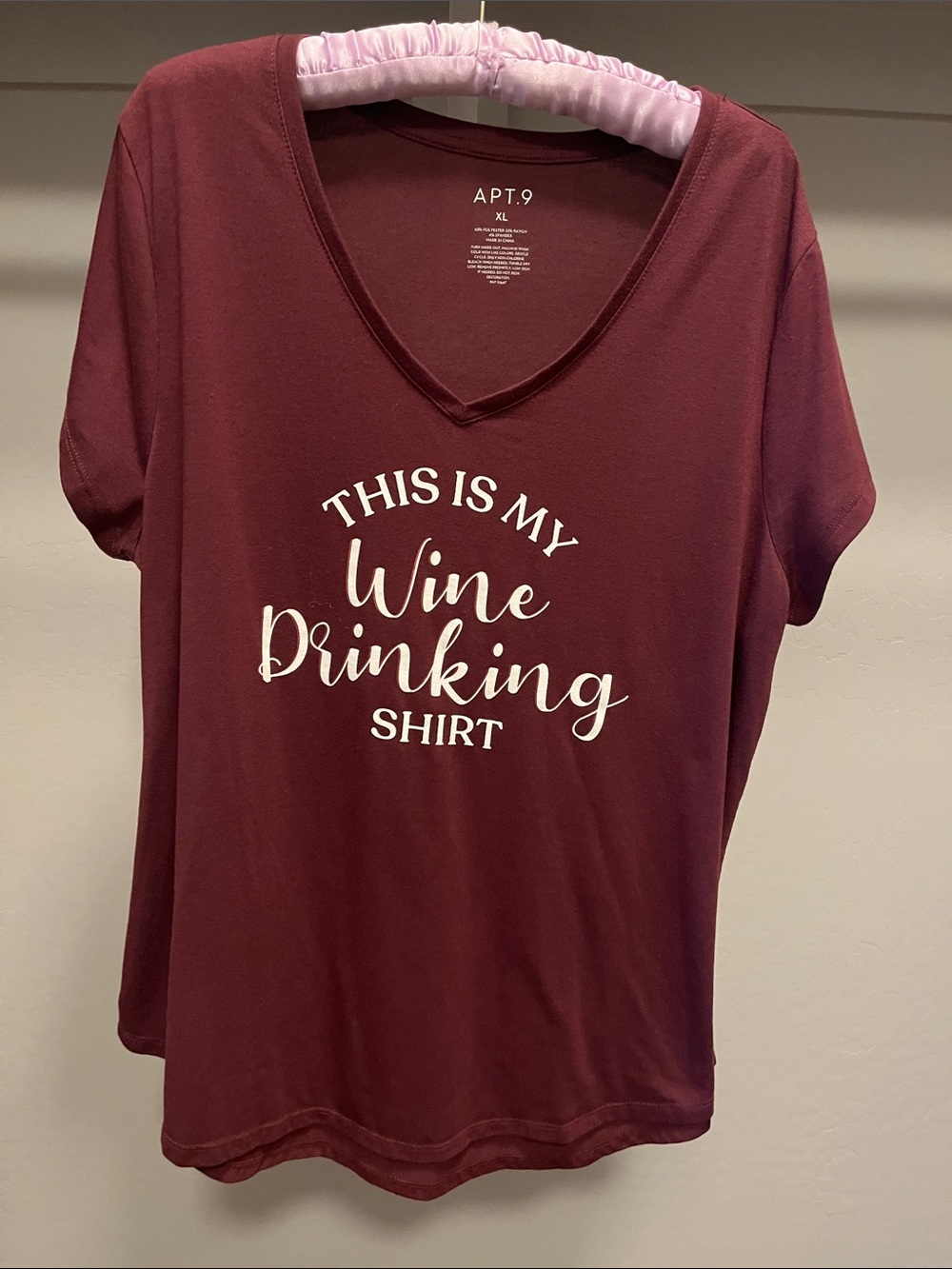 Apt. 9 Maroon V-Neck 'This Is My Wine Drinking Shirt' Tee